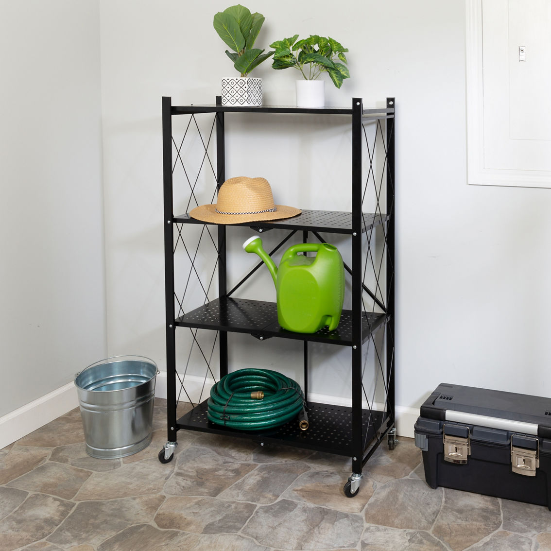 Honey Can Do Collapsible 4-Tier Metal Shelf on Wheels - Image 2 of 9