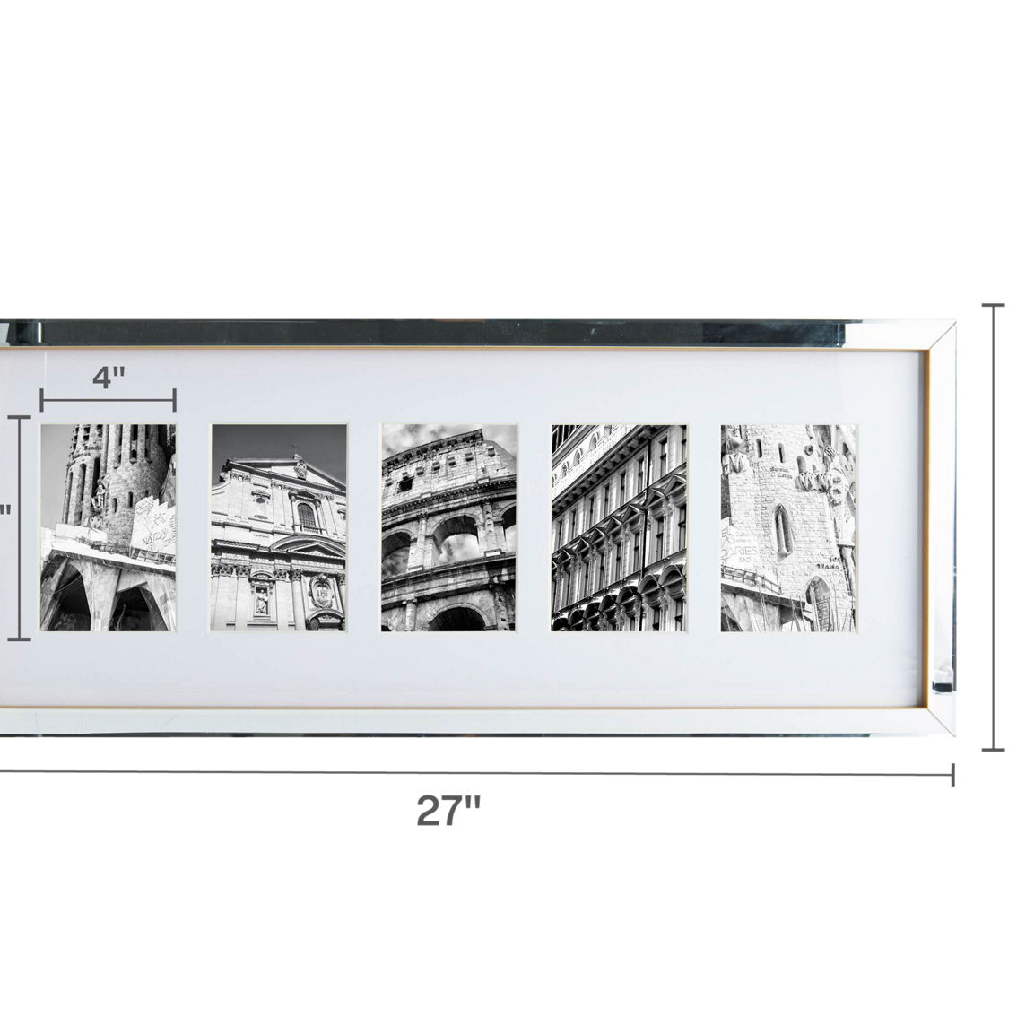 Mikasa Home 11 x 27 in. 5 Opening Mirror Gallery Collage Frame with Gold Sides - Image 5 of 7