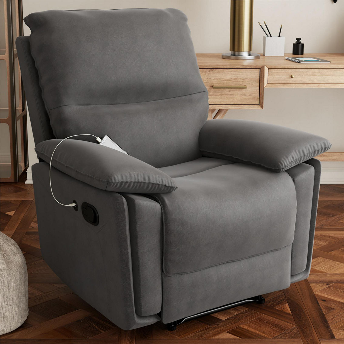 DHP Labatte Recliner with Dual USB Port, Charcoal Faux Leather - Image 7 of 8