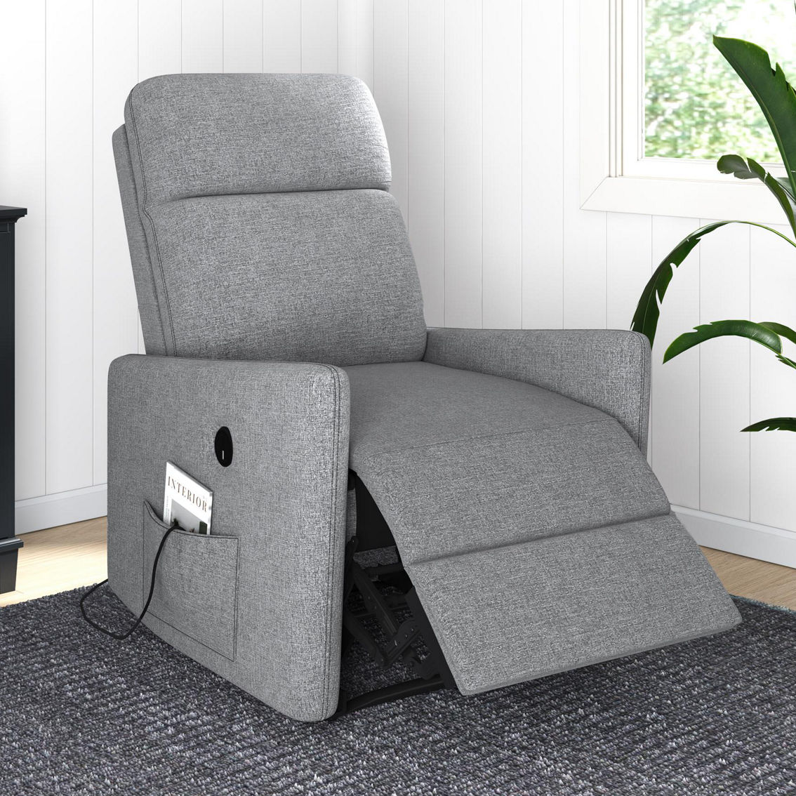 DHP Kai Power Recliner Chair with 8 Zone Massage and Lumbar Heat, Dark Gray Linen - Image 7 of 8