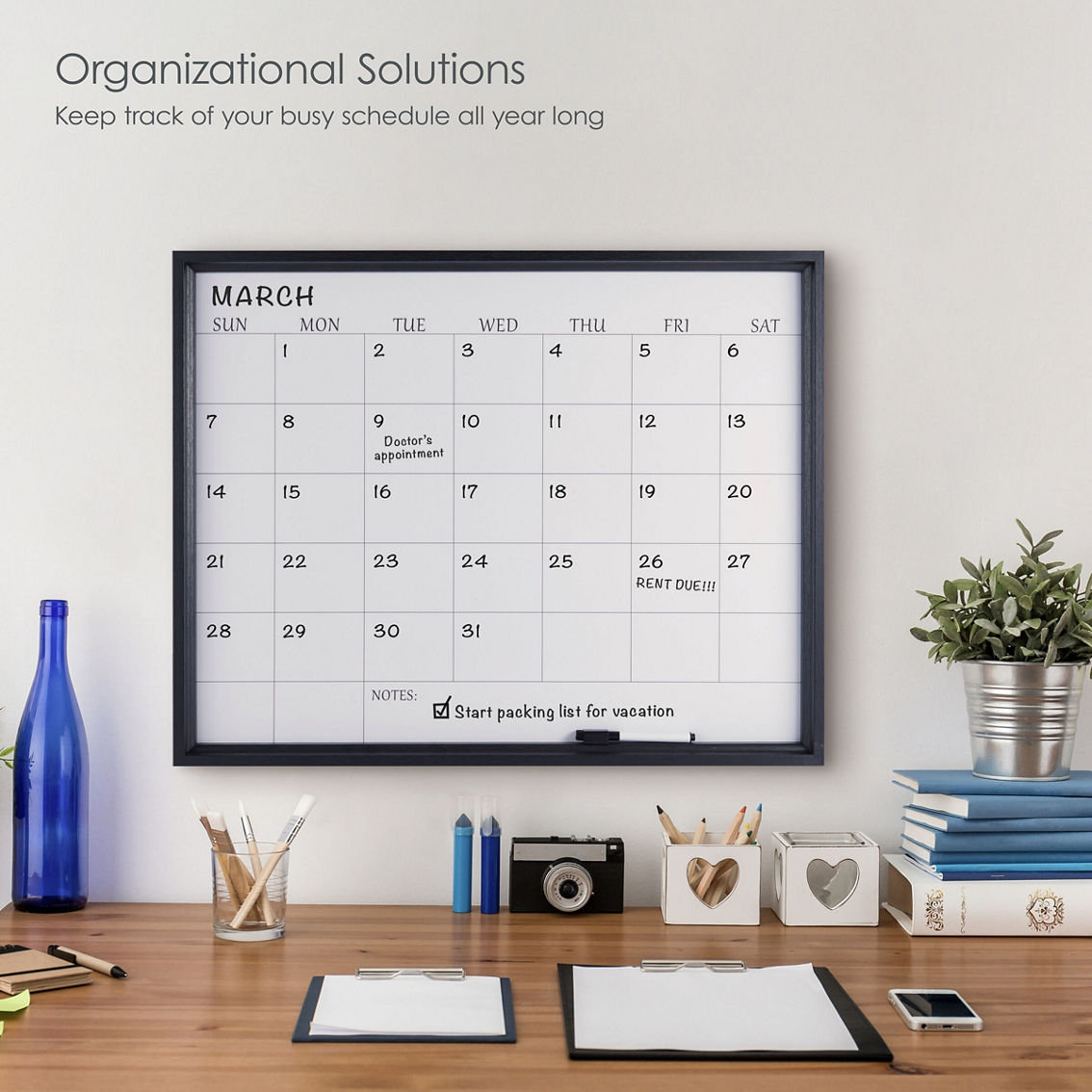 Towle Living 24 x 19 in. Black Calendar Whiteboard with Dry Erase Pen - Image 3 of 5