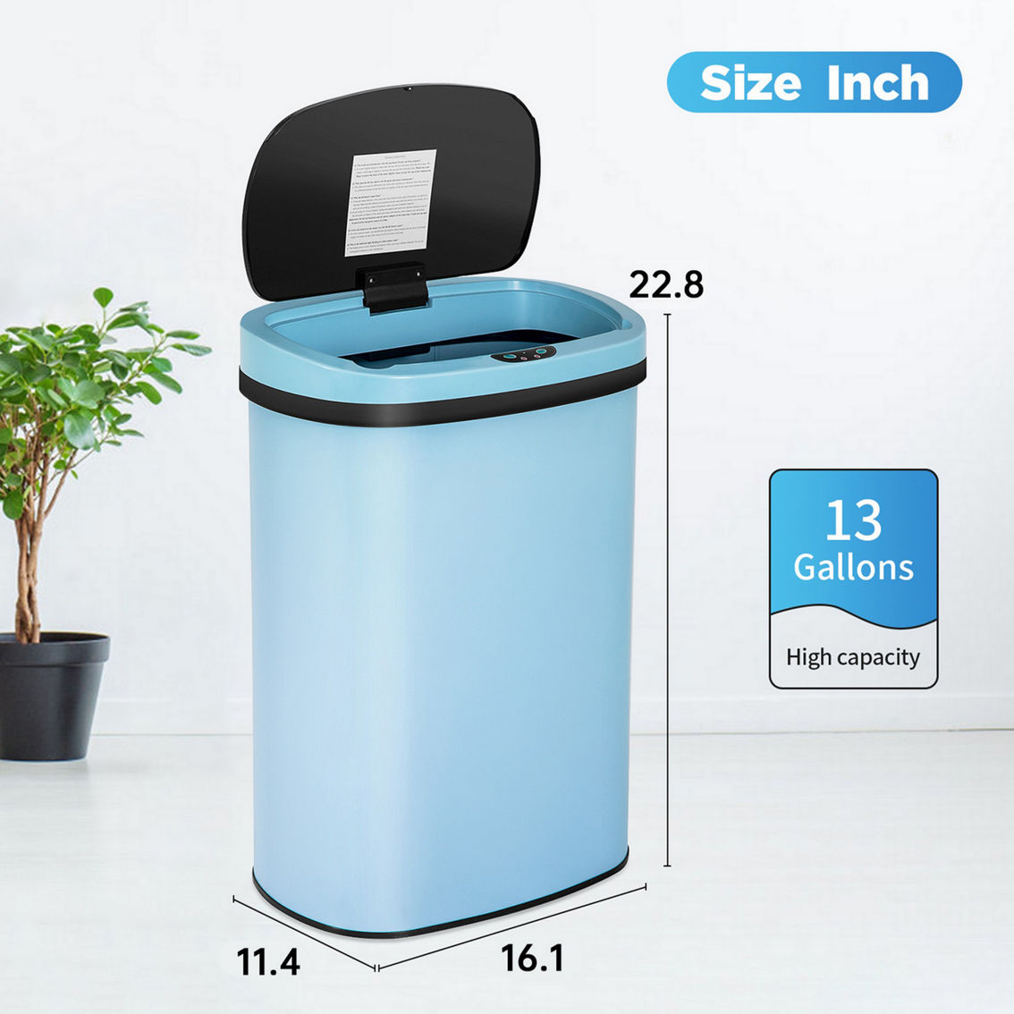 Furniture of America Vennicle Steel 13 gal. Touchless Motion Sensor Trash Can - Image 3 of 6
