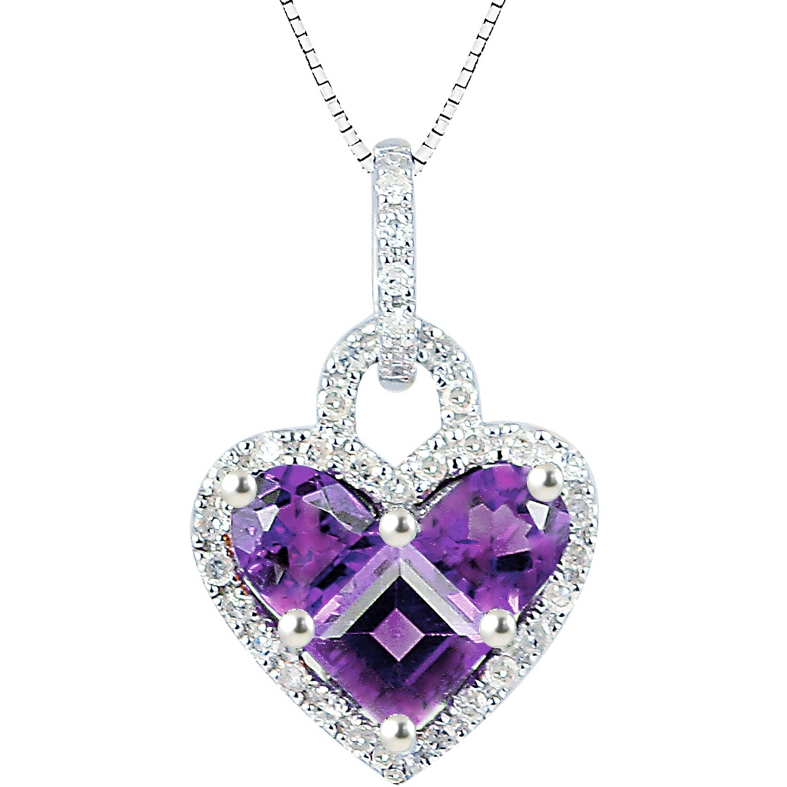 Sterling Silver Amethyst And Diamond Heart Pendant | Gemstone Necklaces | Jewelry & Watches ...