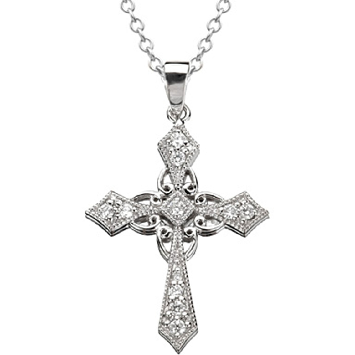 14k White Gold 1/4 Ctw Filigree Beaded Diamond Cross Pendant | Diamond ...