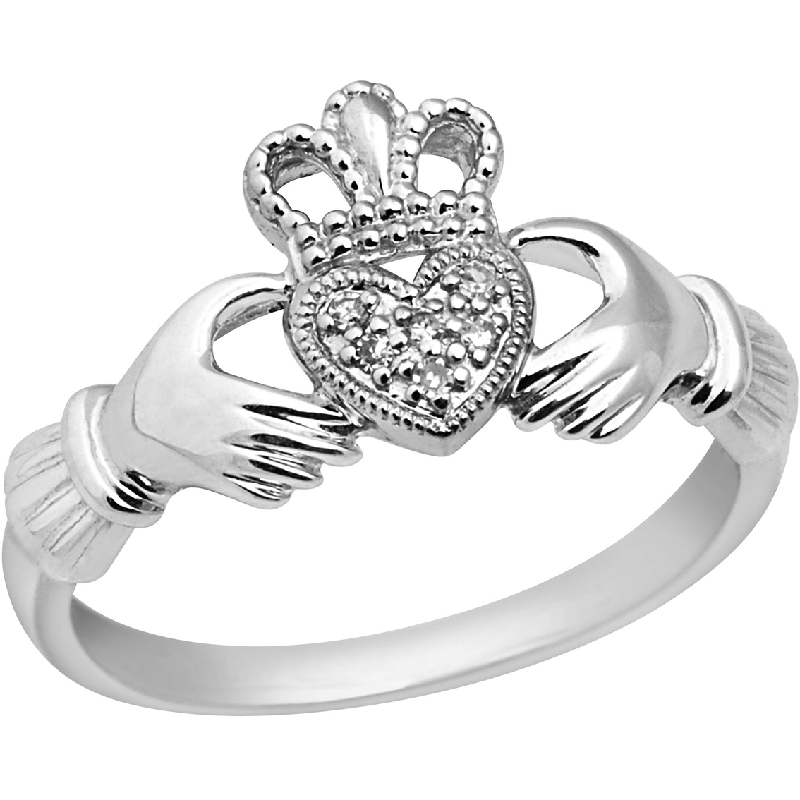 10k White Gold Diamond Accent Claddagh Ring | Diamond Fashion Rings ...