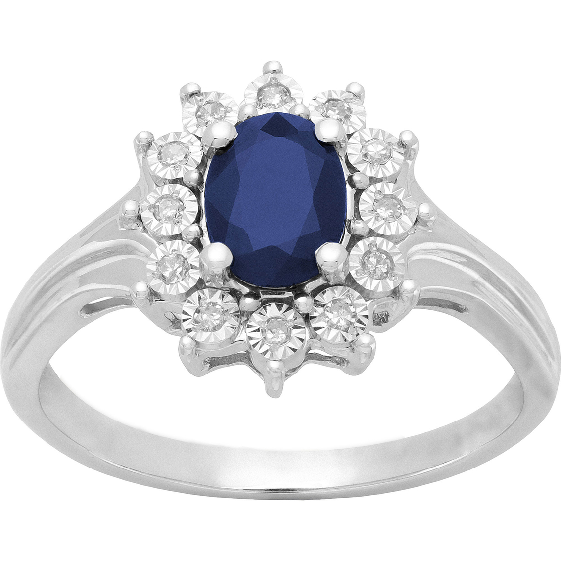 10k White Gold Blue Sapphire Ring With Diamond Accents | Gemstone Rings ...