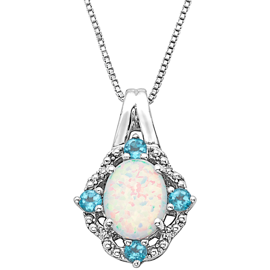 Sterling Silver Created Opal And Light Blue Topaz Pendant | Gemstone ...