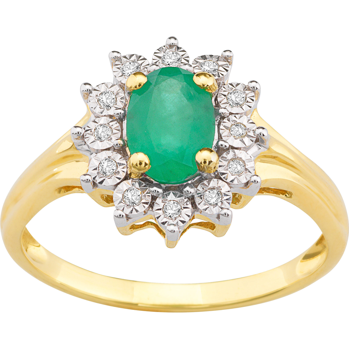 10k Yellow Gold Oval Emerald Ring With Diamond Accents, Size 7 ...