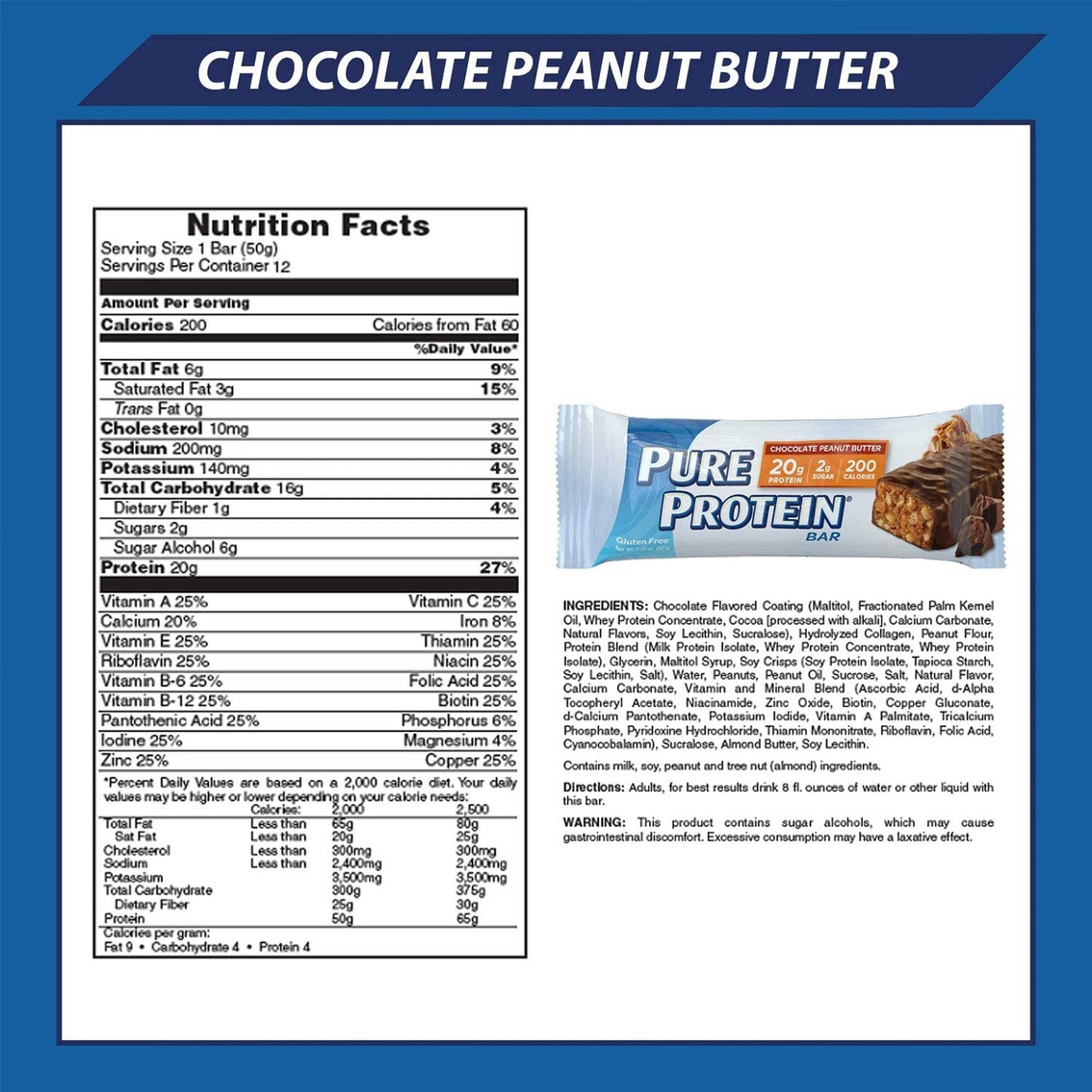 Pure Protein 50g Chocolate Peanut Butter Bar 6 Pk. - Image 2 of 2