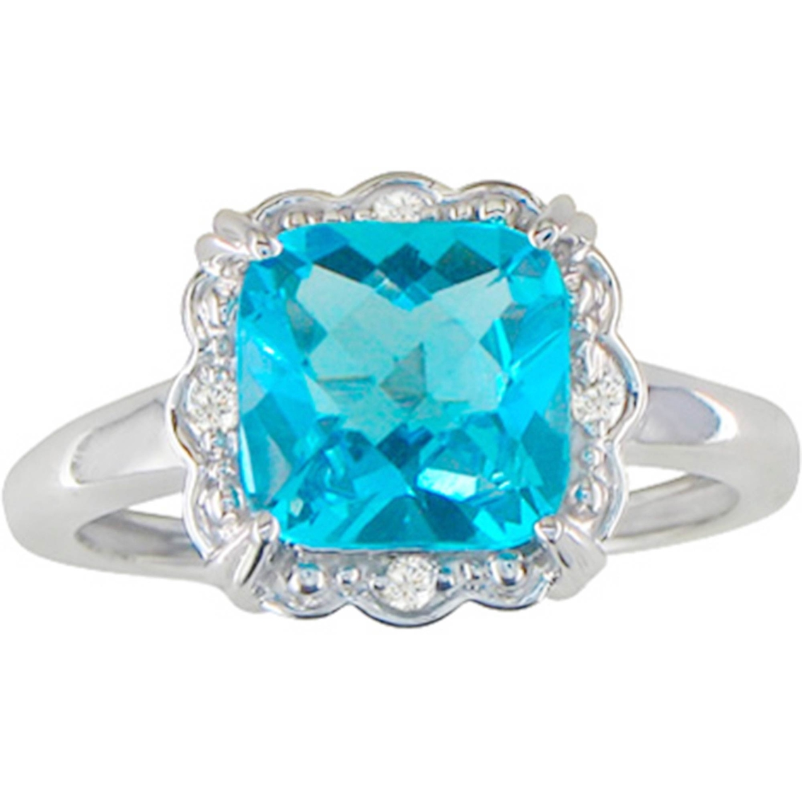 10K Gold Blue Topaz Ring with Diamond Accents