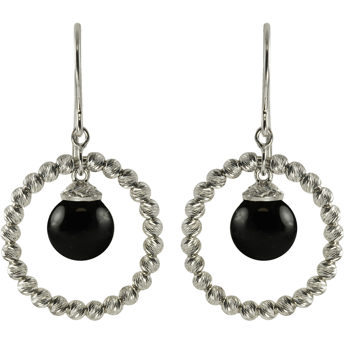 Sterling Silver Black Onyx Circle Drop Earrings | Gemstone Earrings ...