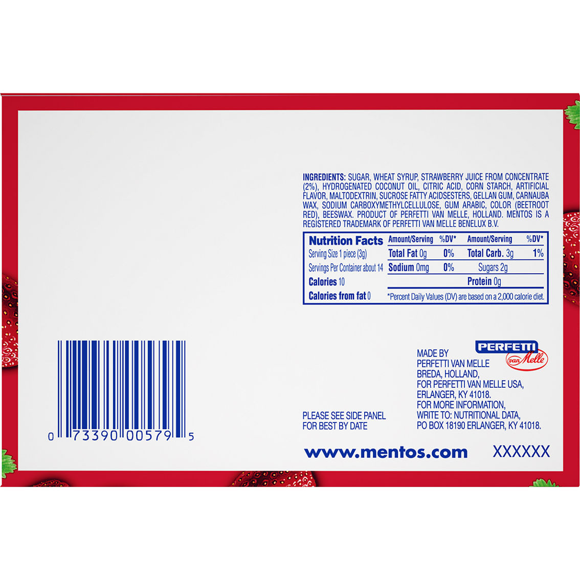 Mentos Strawberry Single Roll Candy 1.32 oz. - Image 2 of 2