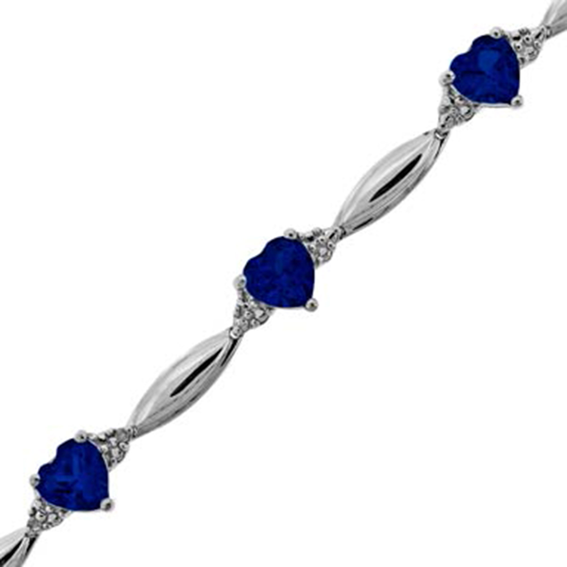 Sterling Silver Created Sapphire Birthstone Bracelet with Diamond Accents - September - Image 2 of 2
