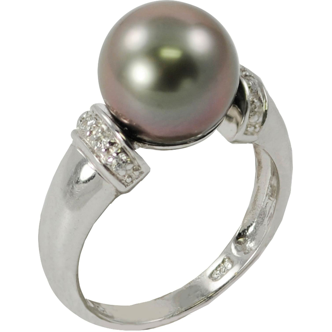 Sterling Silver 10-11mm Cultured Tahitian Pearl Ring With Diamond ...