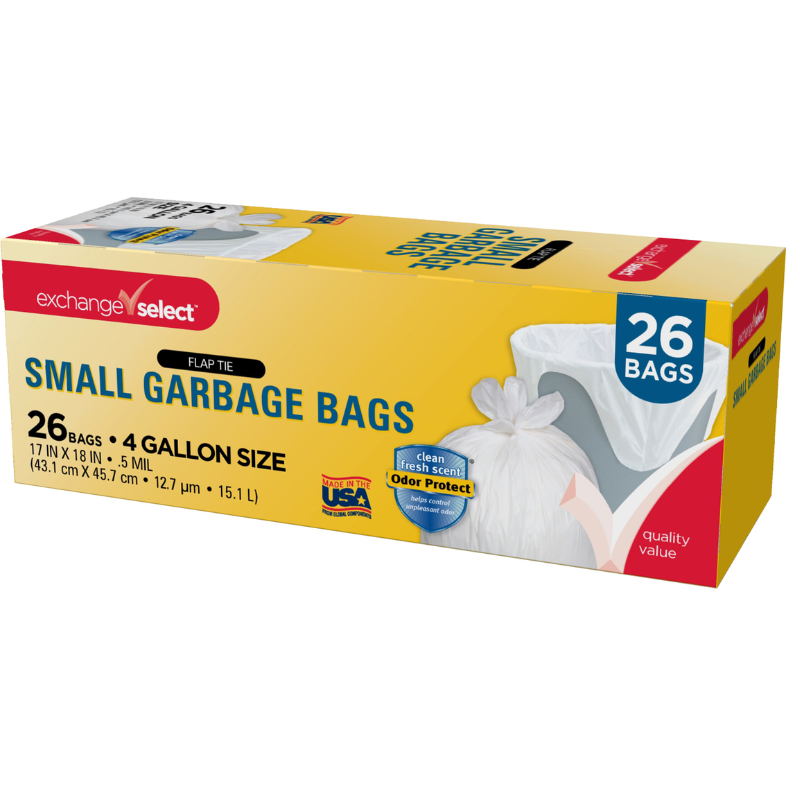 Exchange Select Small Garbage Bags 26 Ct., 4 Gal., Trash Bags, Household