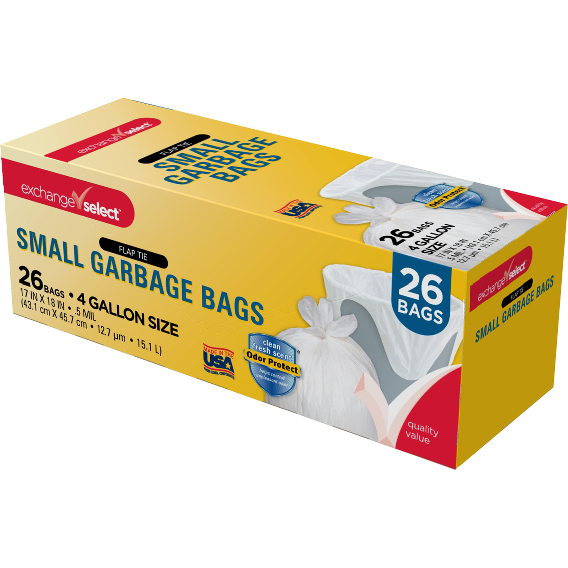 Great Value Small Trash Flap Tie Bags, 4 Gallon, 40 Count