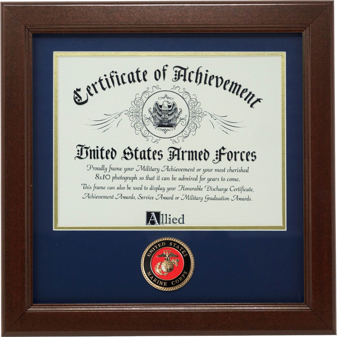 Marine Corps 12x12 Certificate Mahogany Medallion Frame