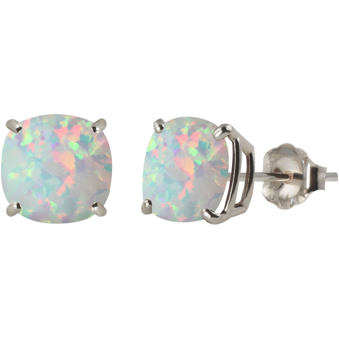 Sterling Silver Created Opal Stud Earrings | Gemstone Earrings ...