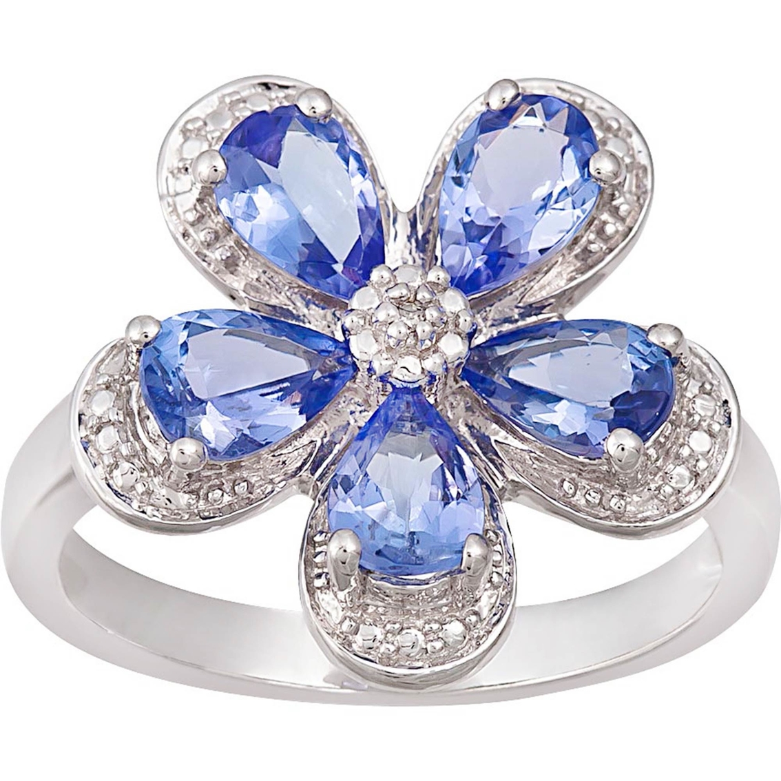 Sterling Silver Tanzanite And Diamond Accent Flower Ring | Gemstone ...