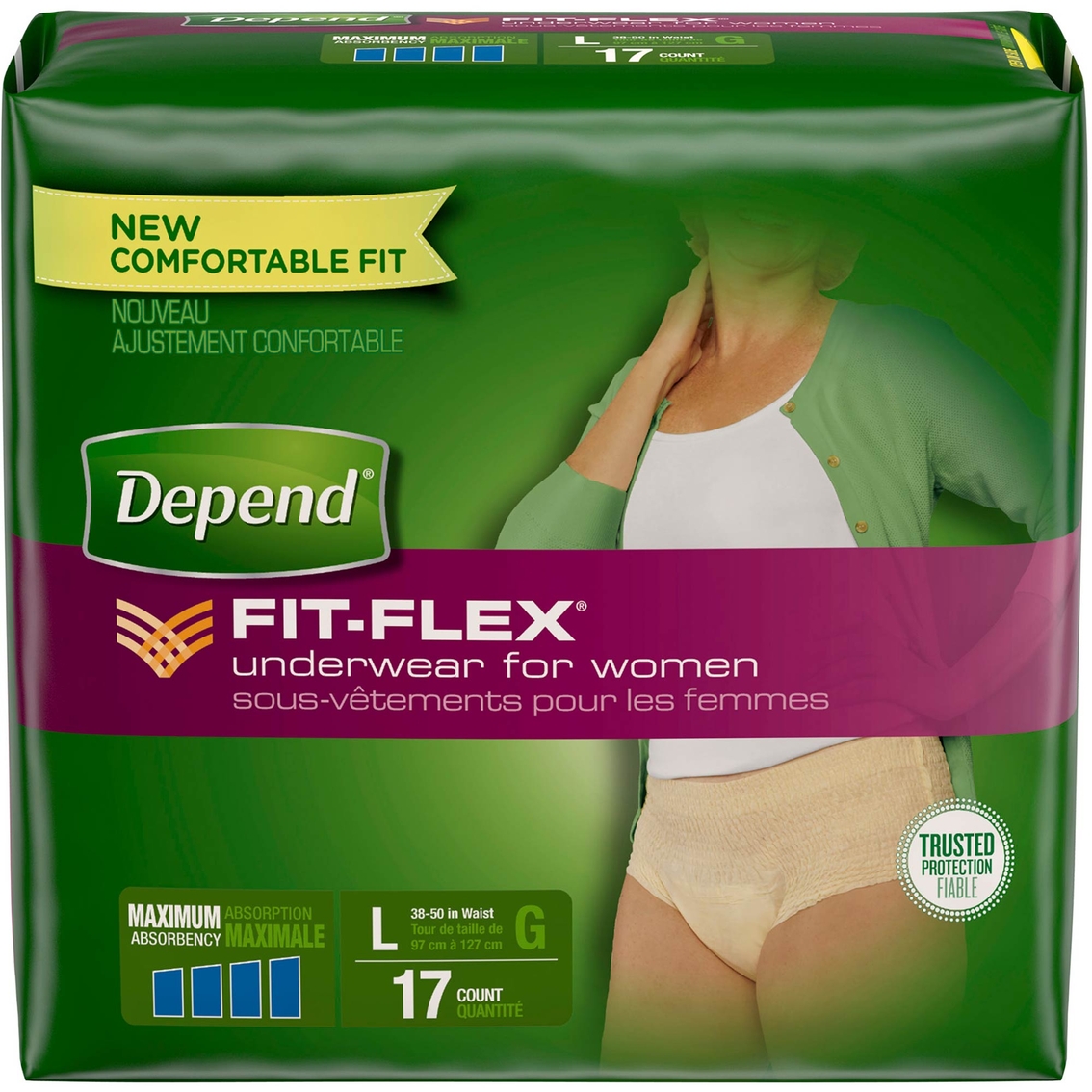 Depend FIT-FLEX Incontinence Underwear for Women, Disposable, Maximum  Absorbency, Large, Blush, 17 Count