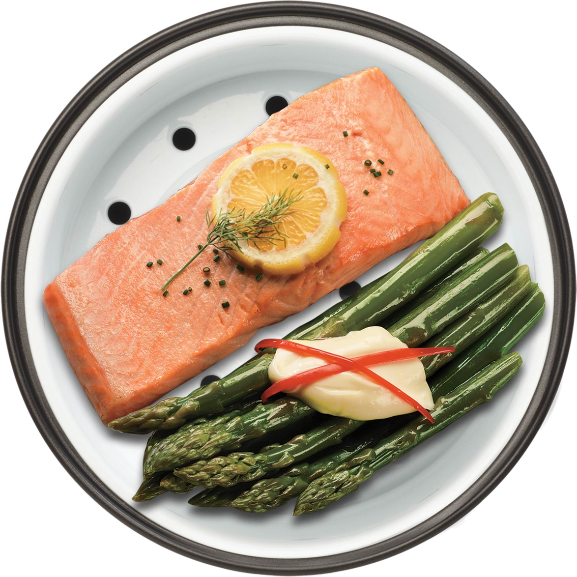 Rice with salmon and vegetables in Aroma digital rice cooker food steamer  with steam tray