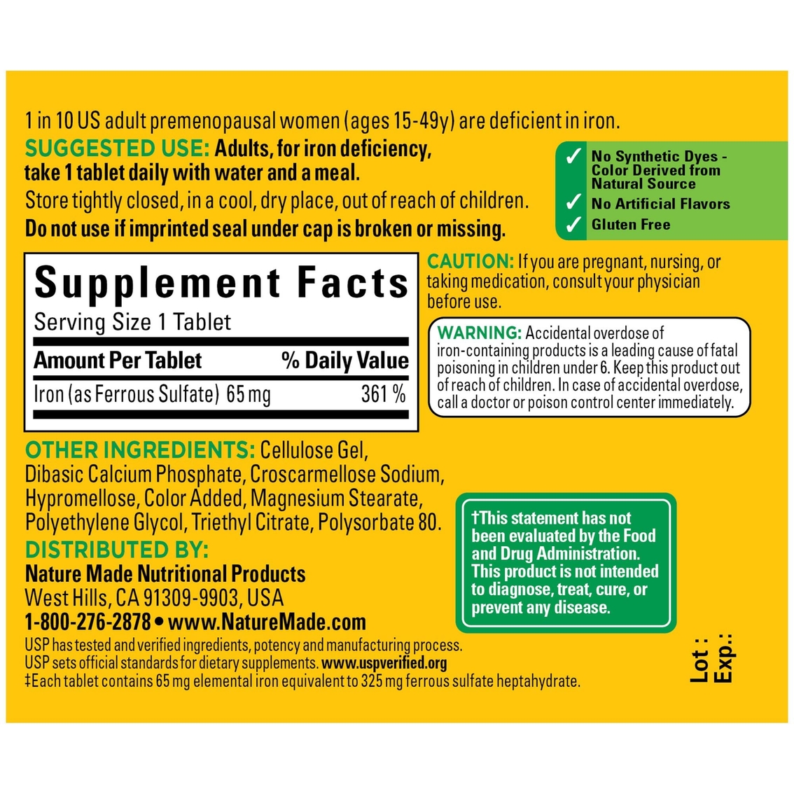 Nature Made Iron 65 mg Dietary Supplement Tablets 180 Ct. - Image 2 of 2
