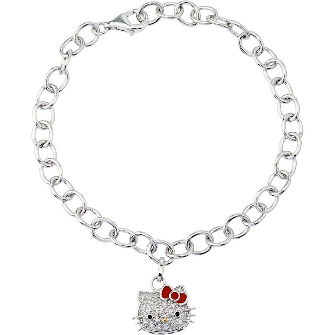 Hello Kitty Sterling Silver 1/10 Ctw Diamond Charm Bracelet | Diamond ...