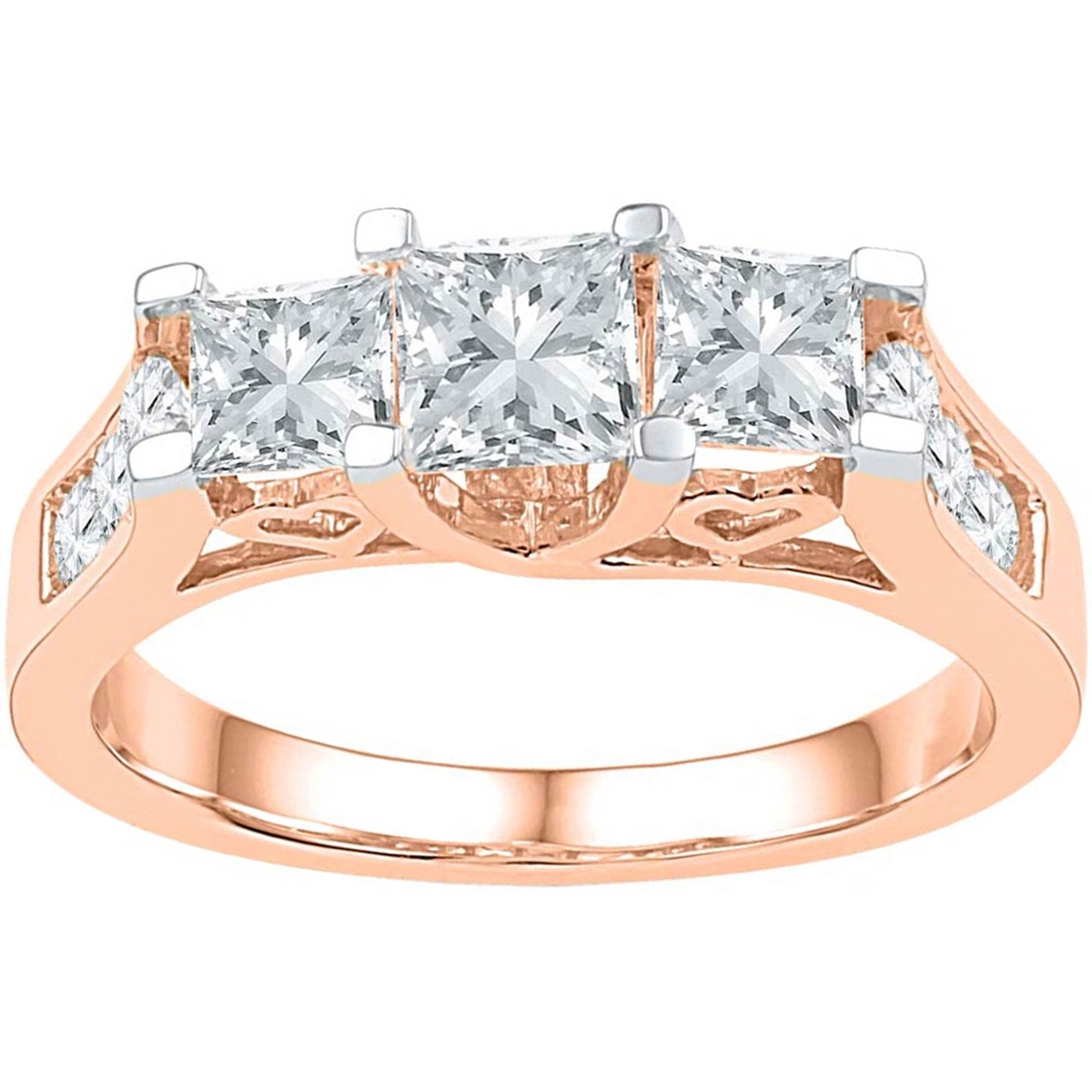 14K Rose Gold 1 1/2 CTW 3 Stone Princess Cut Diamond Engagement Ring