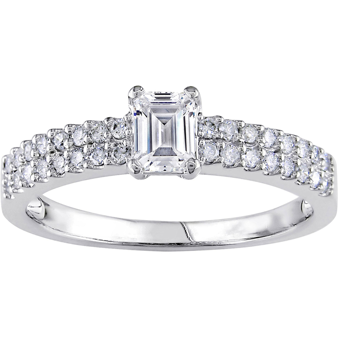 Diamore 14K White Gold 3/4 CTW Emerald Cut Diamond Double Row Engagement Ring
