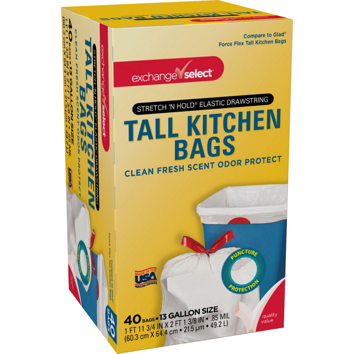 Exchange Select Tall Kitchen Bags, 13 Gallon, .69 Mil, Clear, 30