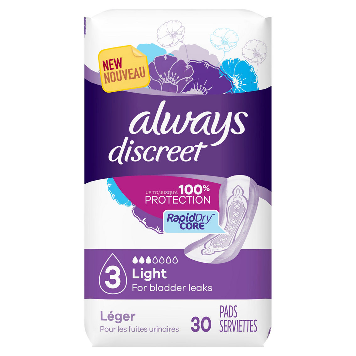 Always Discreet Light Absorbency Incontinence Pads 30 Ct., Feminine  Products, Beauty & Health