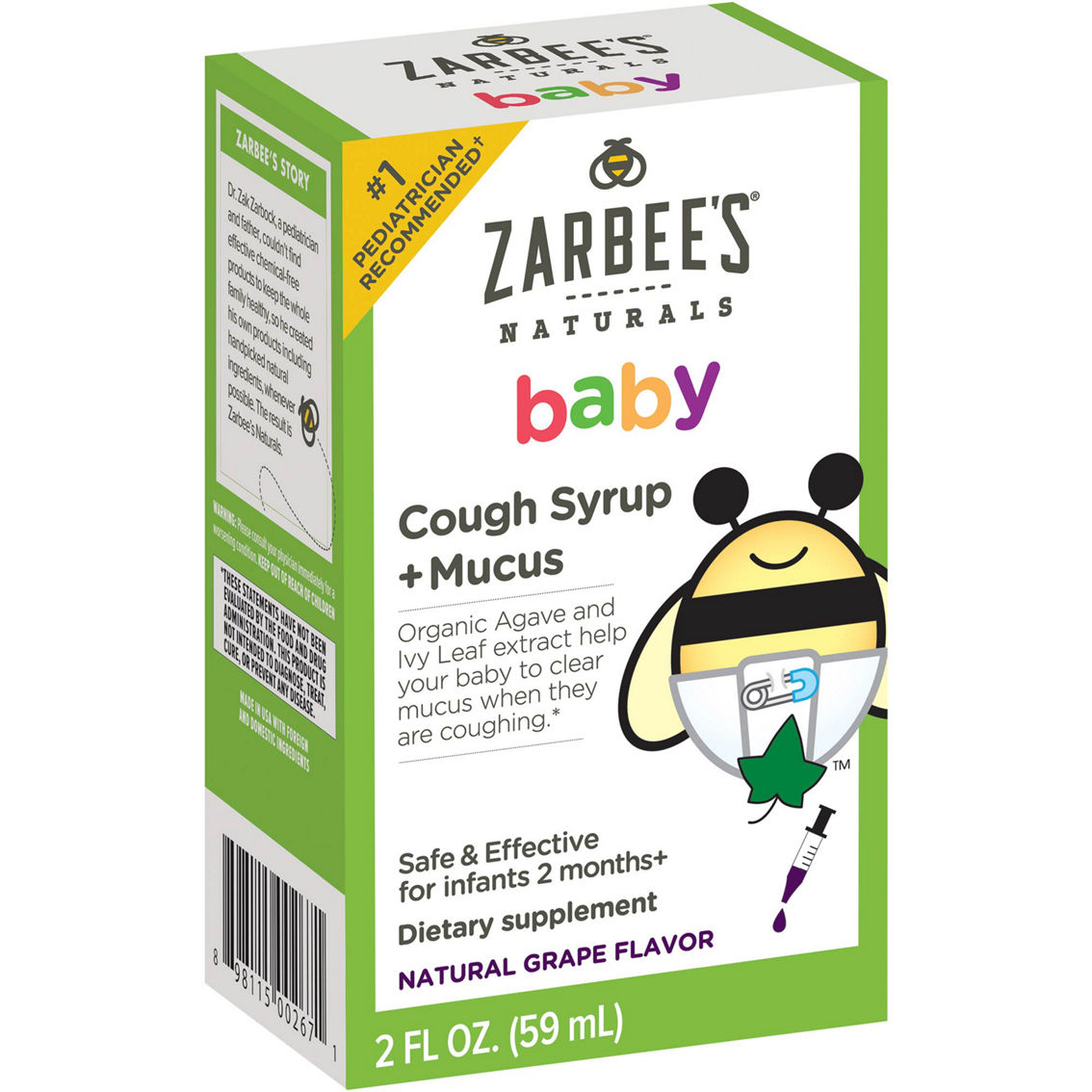 Zarbee S Naturals Baby Cough Mucus Syrup Grape Flavor Cold