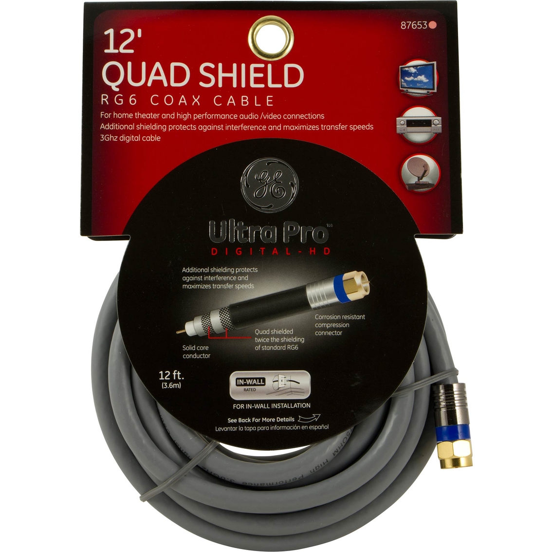 GE 15 ft. Ultra Pro Series RG6 Quad Shield Coax Cable - Image 2 of 2
