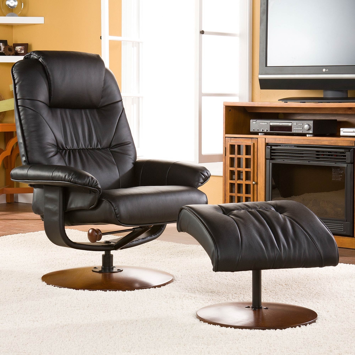 Sei Bonded Leather Swivel Recliner And Ottoman | Ottomans | Furniture ...