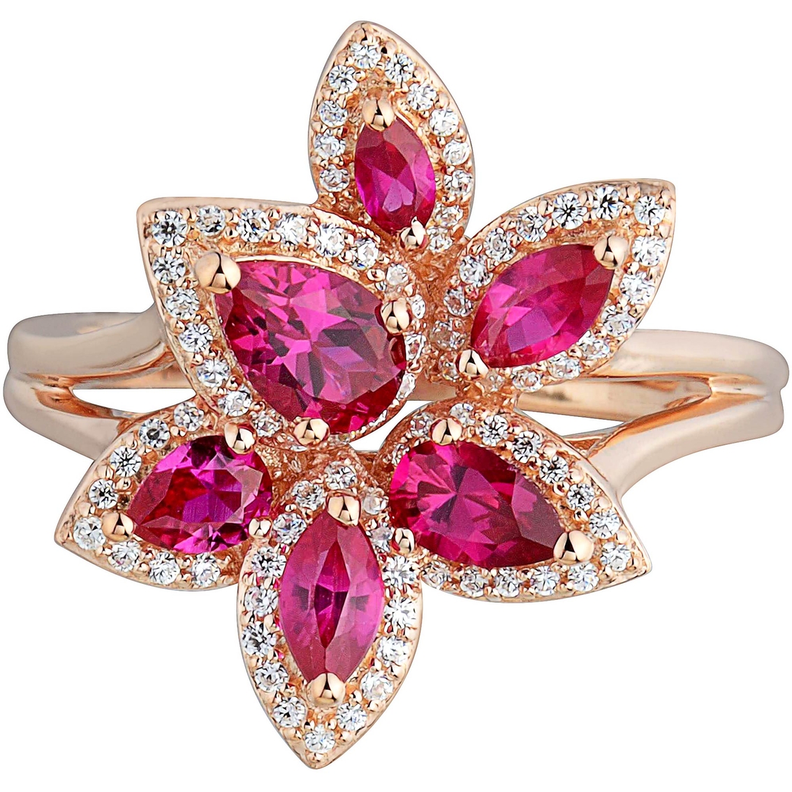 14k Pink Gold Plated Ruby And White Sapphire Ring | Birthstones