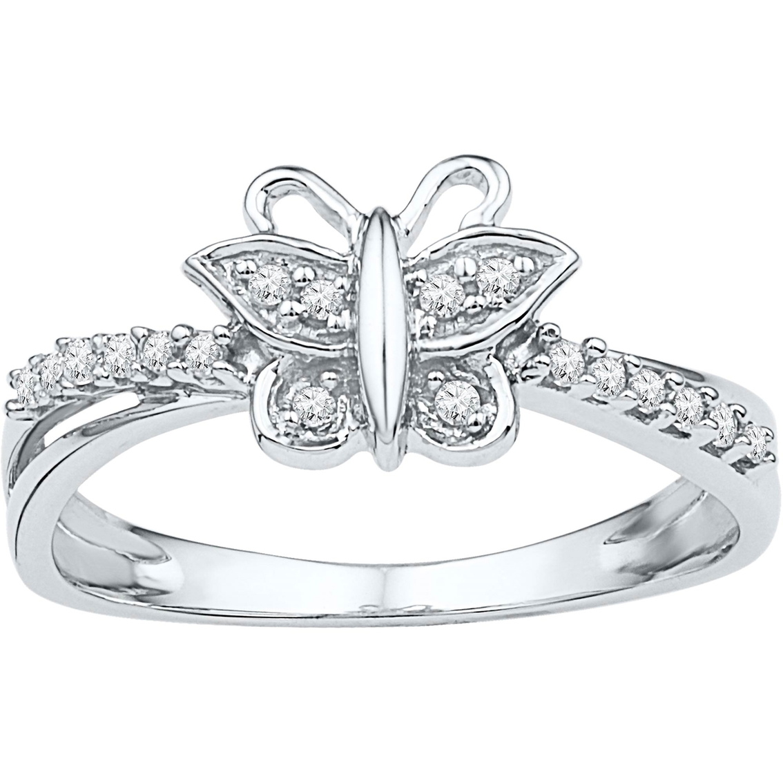 10k White Gold 1/10 Ctw Diamond Butterfly Ring | Diamond Fashion Rings