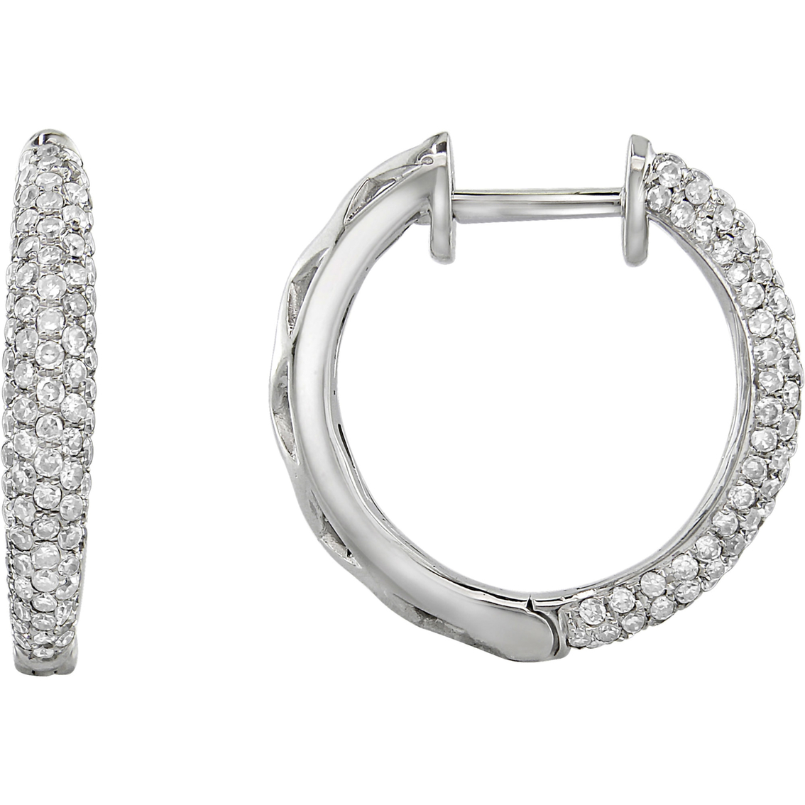 10k White Gold 3/4 Ctw Pave Hoops | Diamond Hoop Earrings | Jewelry ...