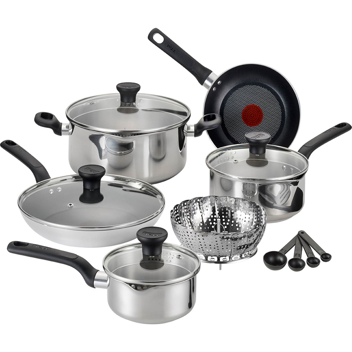 T-fal Excite Stainless Steel 14 Pc. Cookware Set, Stainless Steel, Household