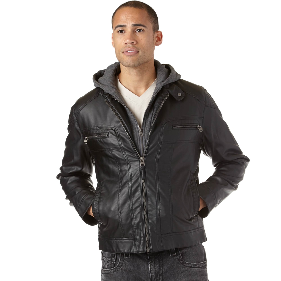 Calvin Klein Faux Leather Hoodie Jacket | Jackets | Clothing ...