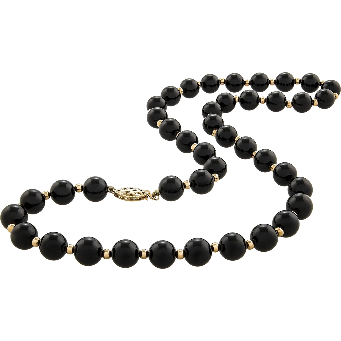 10k Yellow Gold Onyx And Gold Bead Necklace | Gemstone Necklaces ...