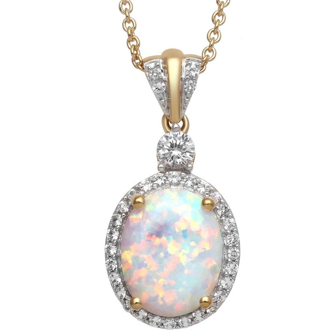 18k Yellow Gold Over Silver Created Opal And Created Sapphire Pendant ...