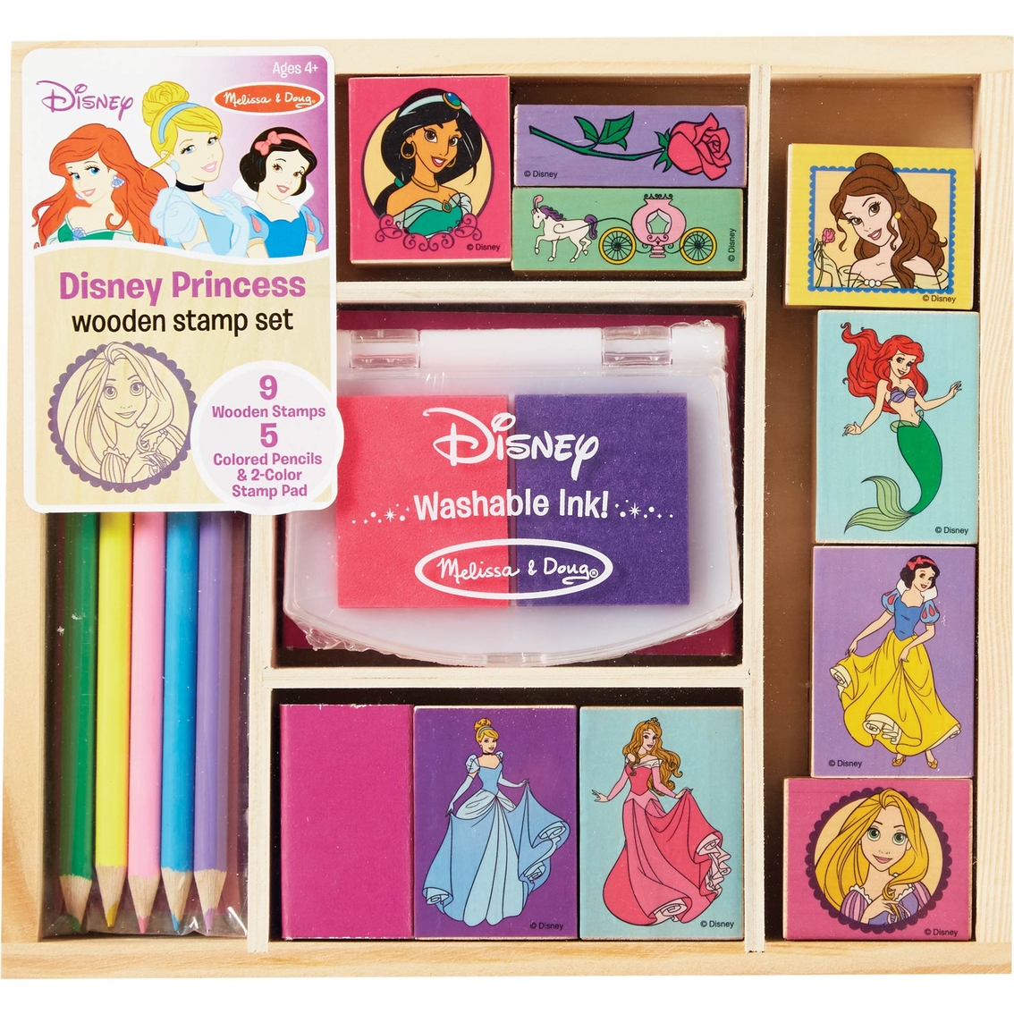 Melissa & Doug 12418 Wooden Princess Stamp Set 9 STAMPS 8 Coloured Pencils and for sale online
