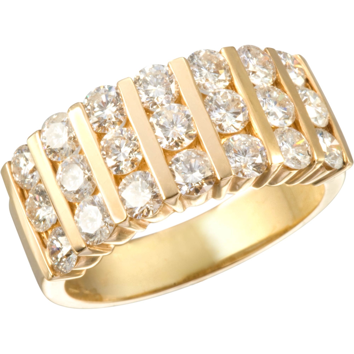 14k Yellow Gold 2 Ctw Triple Row Channel Set Diamond Ring | Diamond ...
