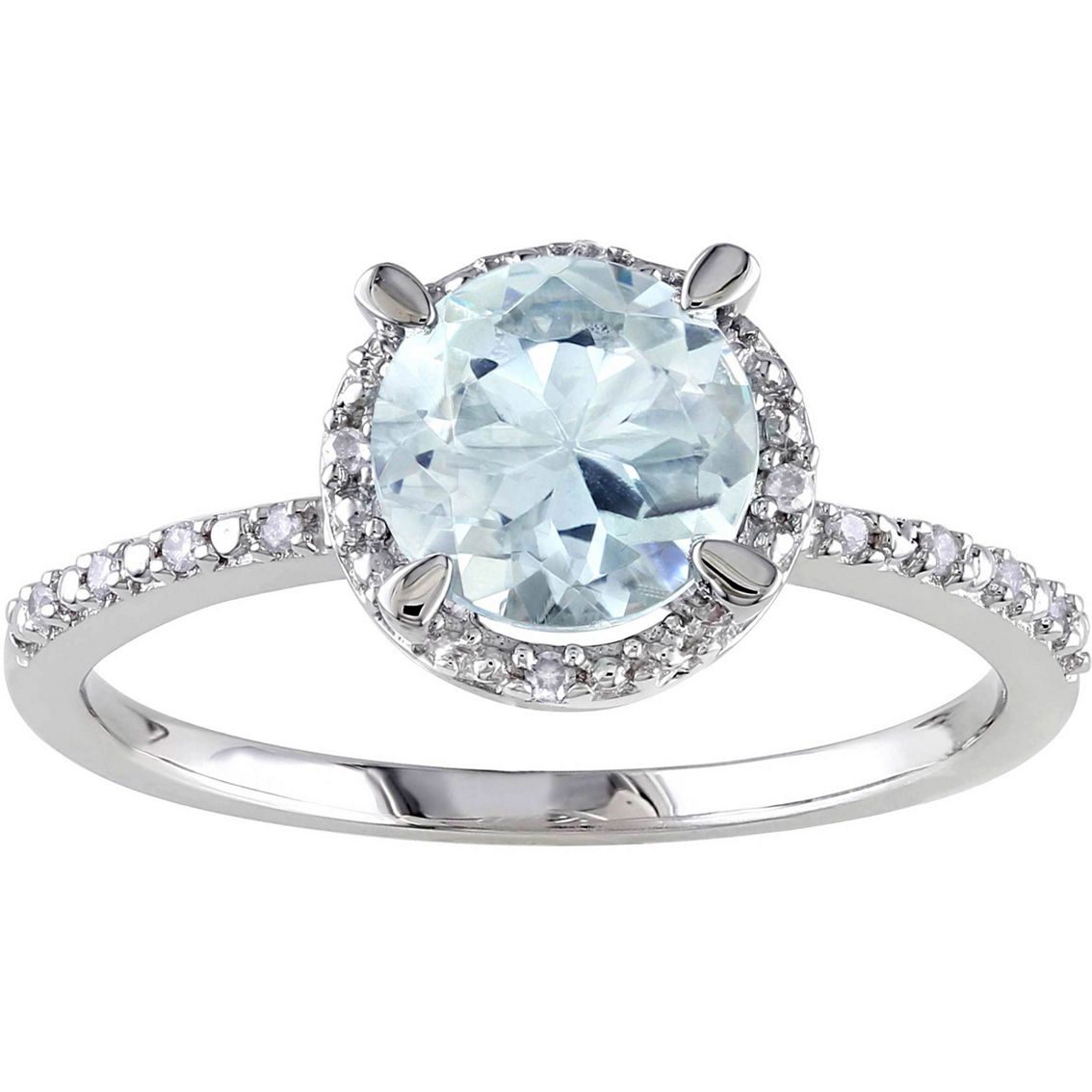 Silver 0.05 Ct. Diamond & 1-1/7 Ct. Ctw Aquamarine Fashion Ring ...