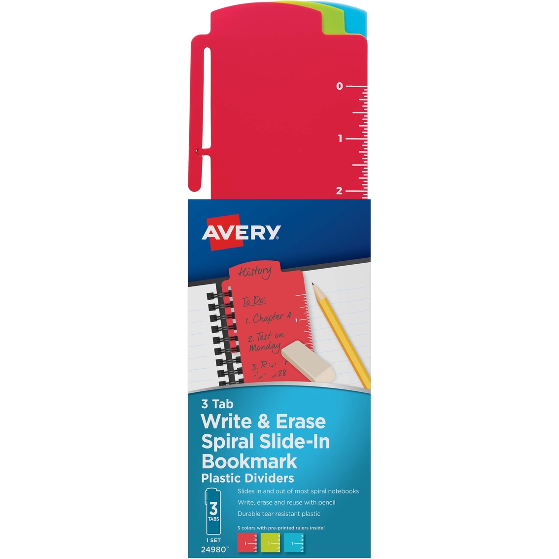 Avery Spiral Slide-In Plastic Bookmark Divider 1 set 3 tabs