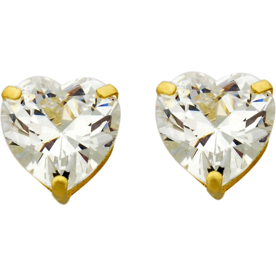 14k Yellow Gold 8mm Cubic Zirconia Heart Stud Earrings | Fashion ...