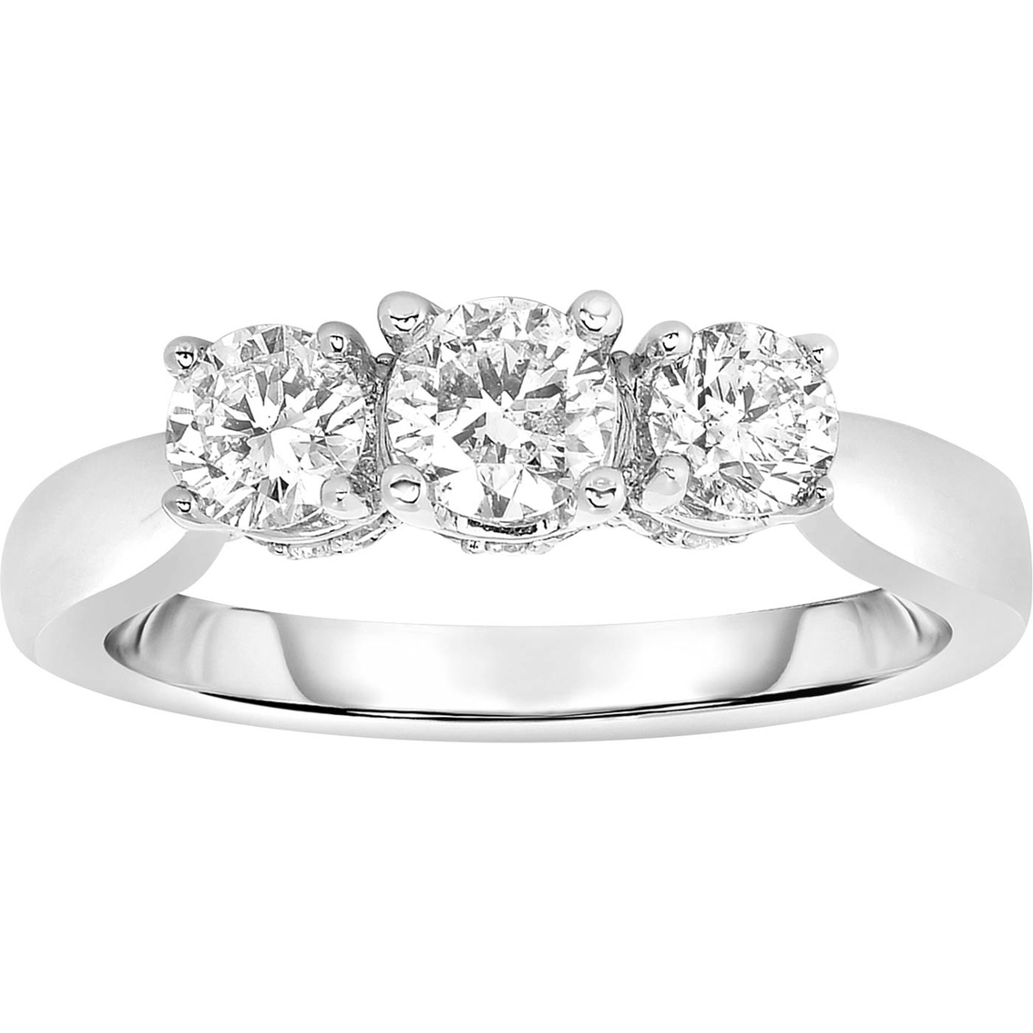 18KW Gold 1 1/2 ct. TDW 3 Stone Diamond Ring with Diamond Accents