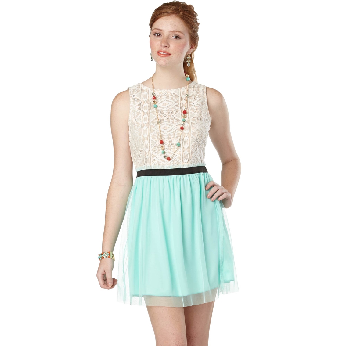Speechless Juniors Lace To Mesh Skirt Skater Dress | Dresses | Apparel ...