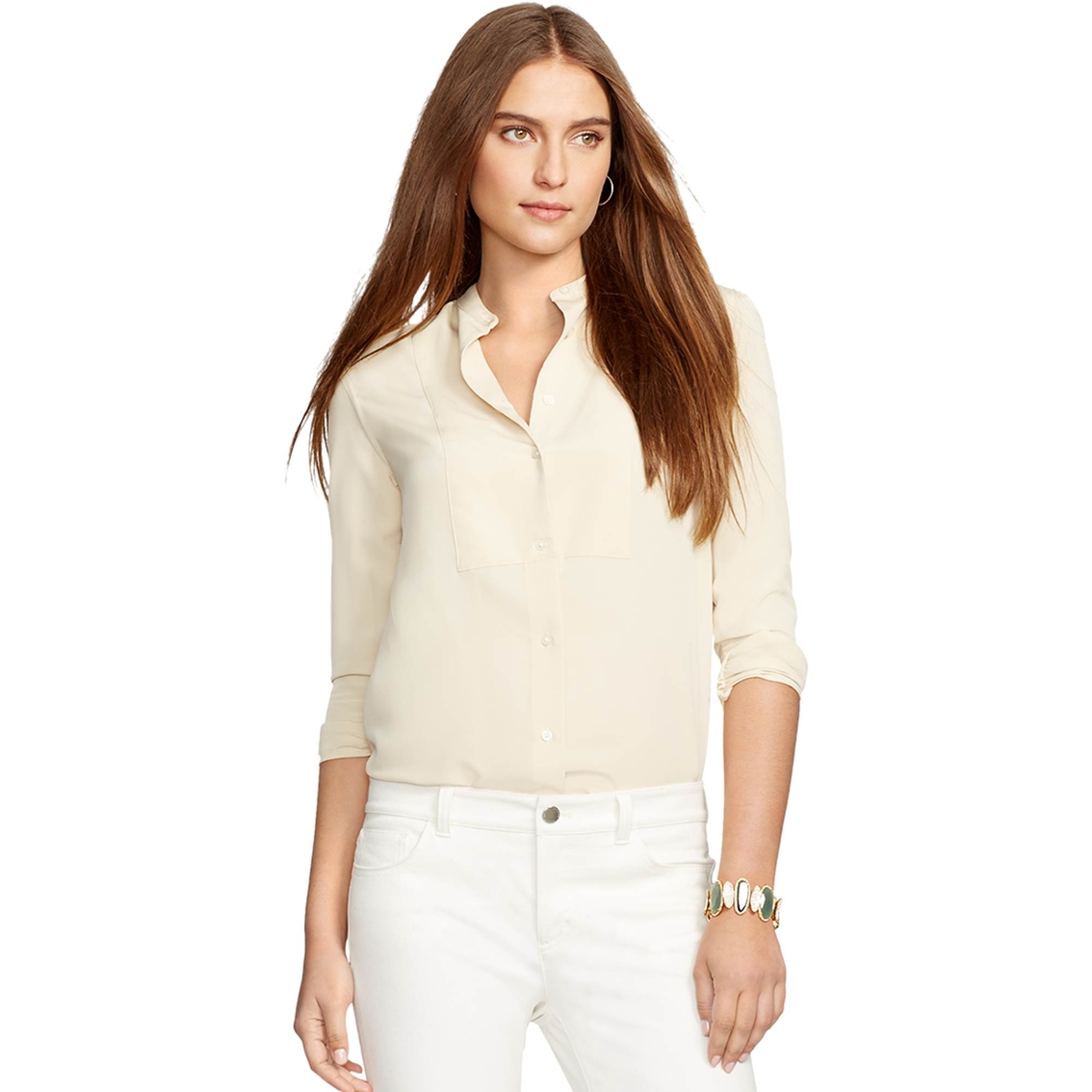 Lauren Ralph Lauren Adonia Bib Front Crepe Shirt | Tops | Clothing ...