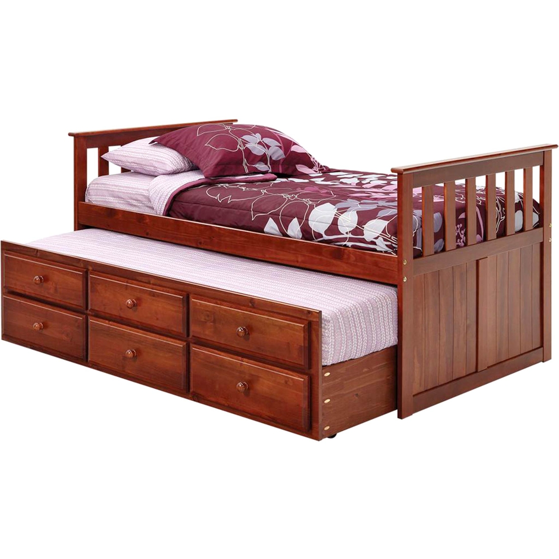 Bed With Trundle Storage Dark, Mission Style Twin Bed
